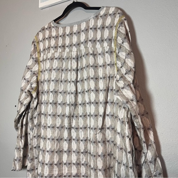 Sigrid Olsen Tunic Blouse Mini Dress Linen Size 1X Gray Tan Yellow Pattern - Picture 8 of 13
